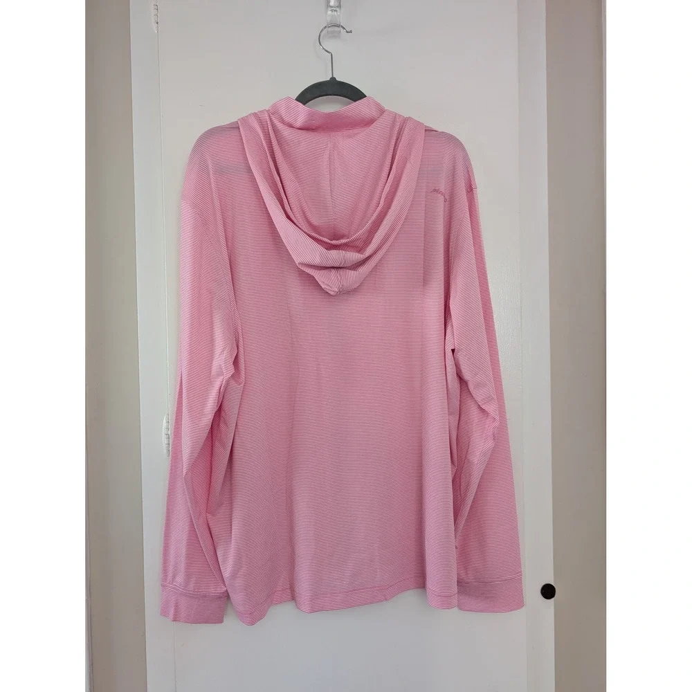 Johnnie-O Mens Performance Golf Hybrid Hoodie 1/4 Zip Pink Striped Cabo XL New